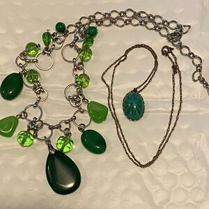 2 pack Green and Silver Necklace Set w Cross
